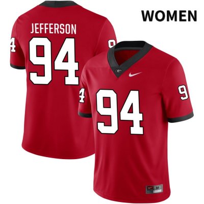 Women's Georgia Bulldogs NCAA #94 Jonathan Jefferson Nike Stitched Red NIL 2022 Authentic College Football Jersey WWH2254FH
